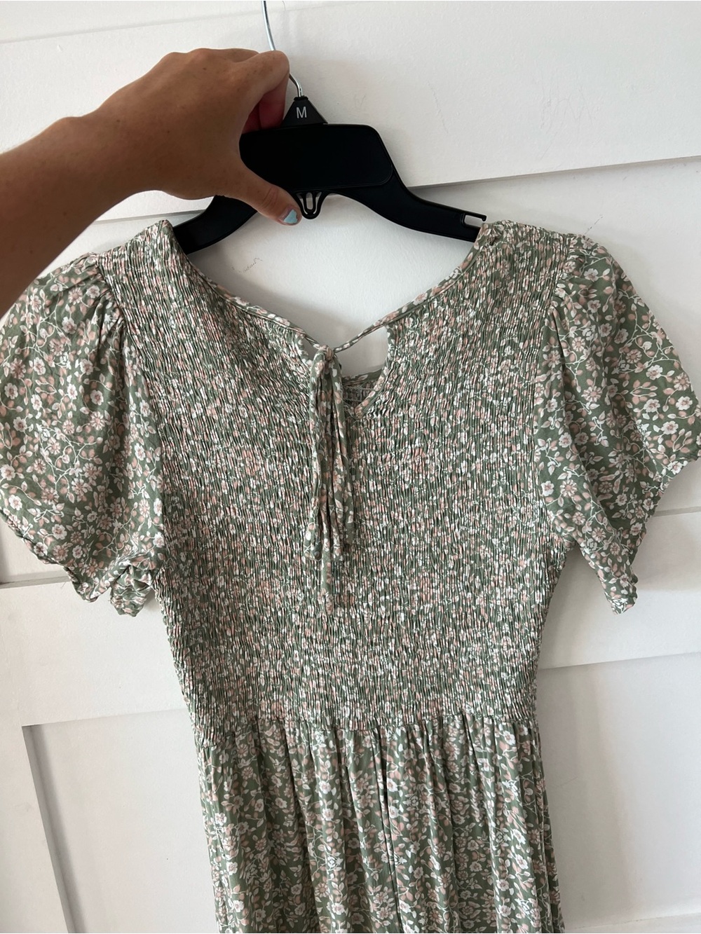 Smocked Floral Maxi Dress in Sage Green